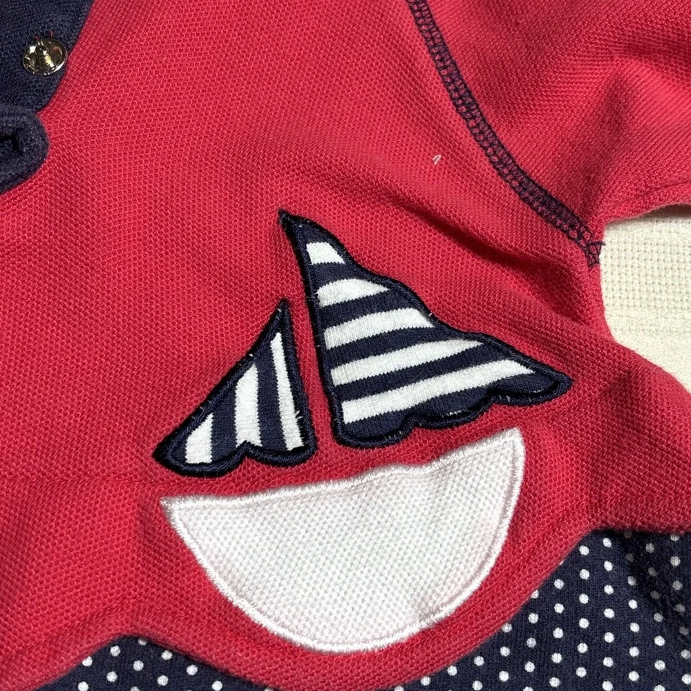 VINTAGE Gymboree Red Baby Dress Long Sleeve Sailor Nautical Cotton Newborn‎